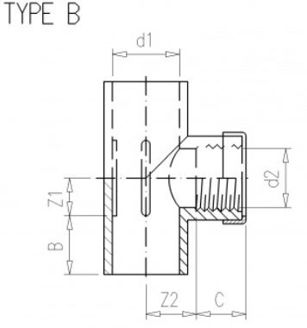 Mynd af PVC Lím  Múffu Té 32mm x    1" m/Styrkingu