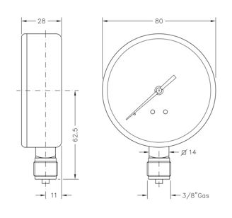 Mynd af Þrýstimælir 10 bör - 80mm