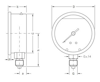 Mynd af Vökvafylltur þrýstimælir 10 bör - 63mm