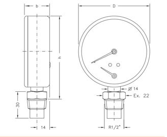 Mynd af Hita- og þrýstingsmælir 0-120°C - 6 bör