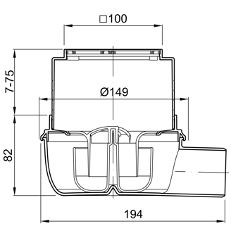 Mynd af Vinkil niðurfall - DN 50 - 100x100mm