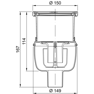 Mynd af Beint niðurfall - DN 50 - 150x150mm