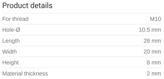 Mynd af MEFA Festing ryðfrí f. brautir 28x20x8x2 M10