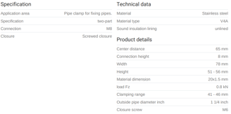 Mynd af MEFA Rörafesting ryðfrí 41-46mm