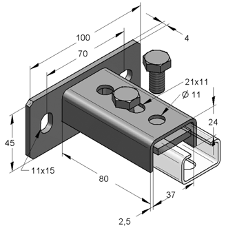 Mynd af MEFA Veggfesting lárétt f. brautir STEX 35