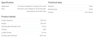 Mynd af MEFA U-járn f. Sprinkler 3" M10 89,9mm