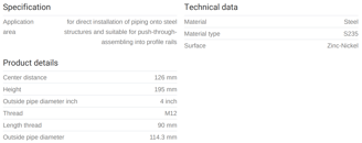 Mynd af MEFA U-járn f. Sprinkler 4" M12 114mm