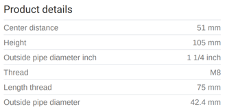 Mynd af MEFA U-járn f. Sprinkler 1 1/4" M8 42,4mm